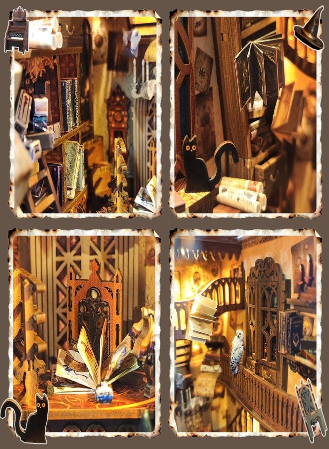 بيليف مجموعة ركن الكتب من بيلييف، مجموعة بيت الدمى المصغر، أحجية خشبية ثلاثية الأبعاد للكبار والمراهقين، ديكور ركن الكتب مع إضاءة LED، هدايا للنساء والمراهقات ومحبي الألغاز - عالم السحر - Image 5